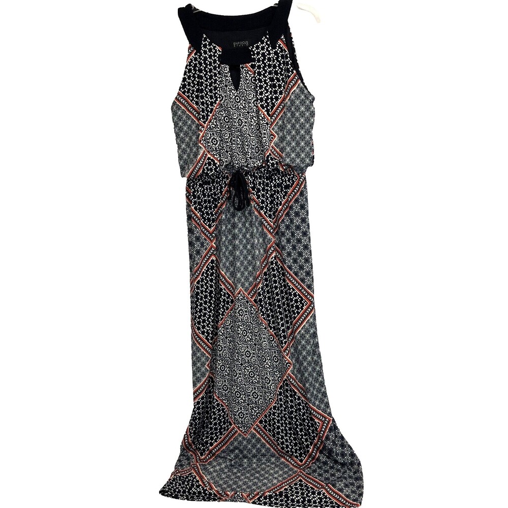 En Focus Studio Womens Size 10 Maxi Dress Blue Red White Diamond Sleeveless